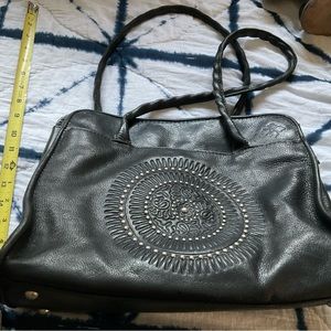 PATRICIA NASH Paris Tooled Leather Tassel Studded Satchel Bag